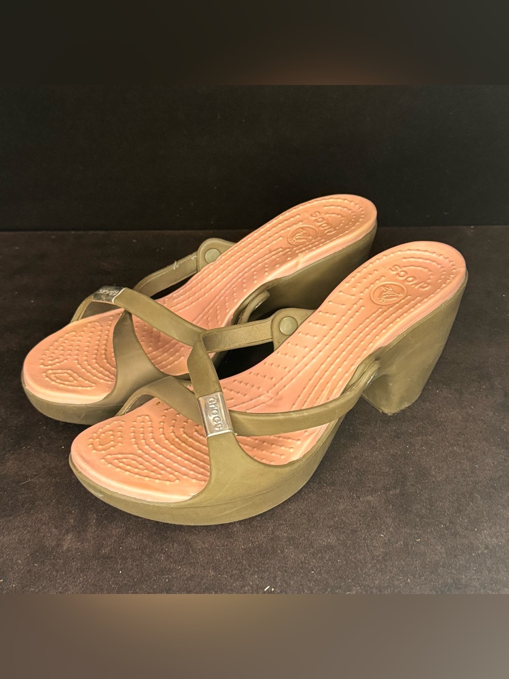 Y2K Crocs Cyprus IV Khaki Olive Green Block Heels - Women's Size 9